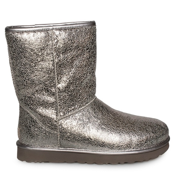 UGG Shoes - UGG CLASSIC SHORT METALLIC SPARKLE GUNMETAL LEATHER WOMEN'S BOOTS SIZE US 9